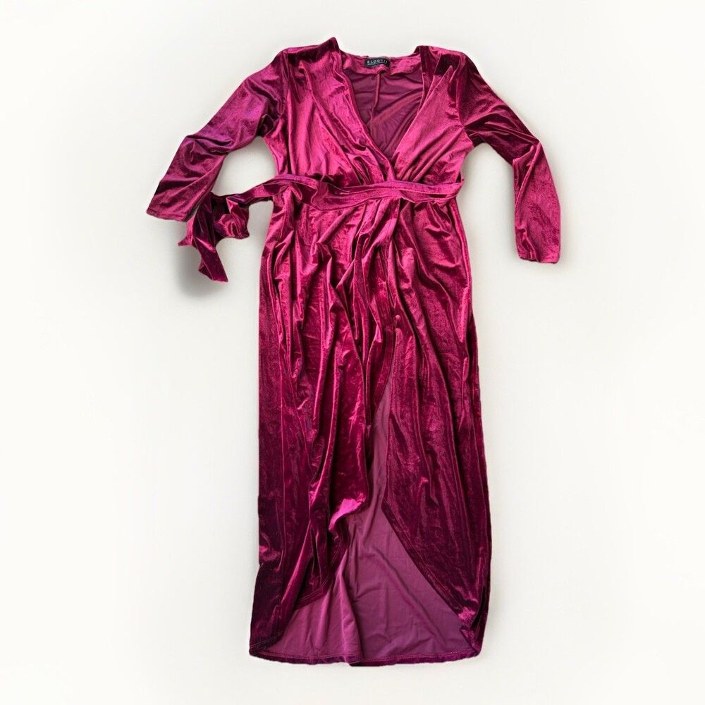 Eloquii Red Velvet Maxi Dress Size 20 Plus Belted